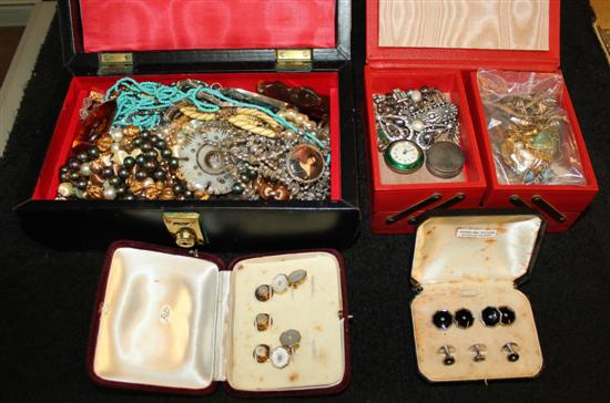 Mixed costume jewellery, fan , coins stamps & frame